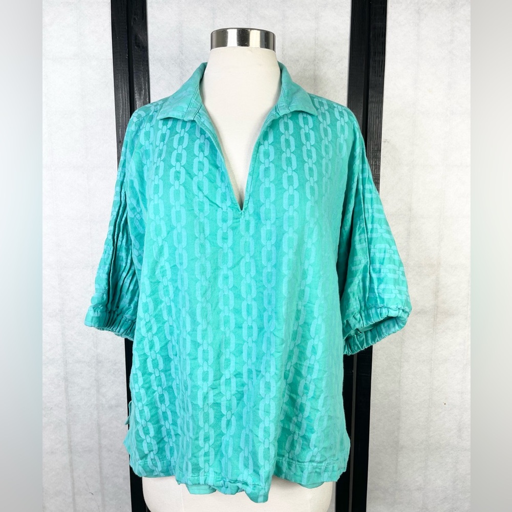 Emily McartyTeal poppy top Women's blouse Large - Picture 2 of 8